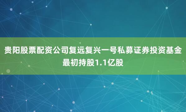 贵阳股票配资公司复远复兴一号私募证券投资基金最初持股1.1亿股